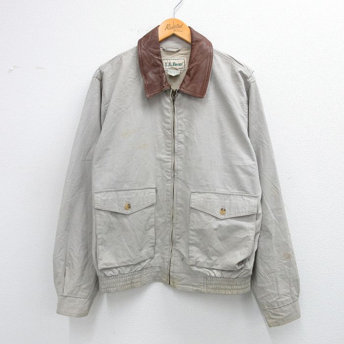 L★古着 エルエルビーン LLBEAN 長袖 ジャケット メンズ 90年代 90s 襟レザー コットン グレー系他 【spe】 25oct30 中古 アウター ジャンパー ブルゾン