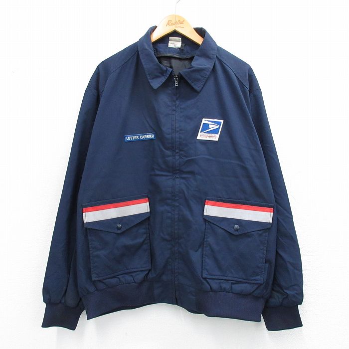 XL★古着 長袖 ワーク ジャケット メンズ 90年代 90s usps リフレクター 大きいサイズ USA製 濃紺 ネイビー 25oct31 中古 アウター ジャンパー ブルゾン