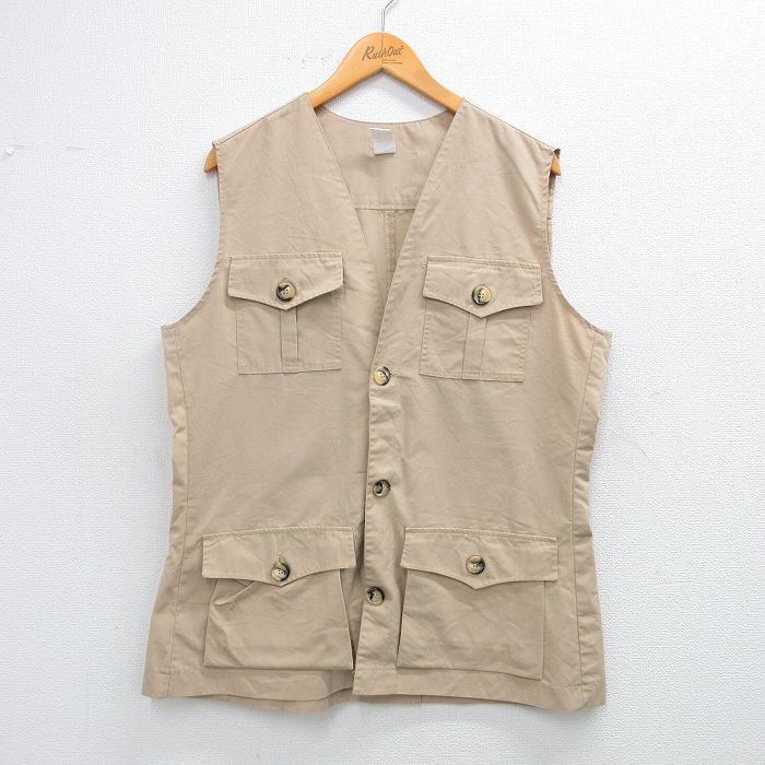 【20%OFF】L★古着 ベスト メンズ 90年代 90s コットン USA製 ベージュ カーキ 25oct31 中古 アウター