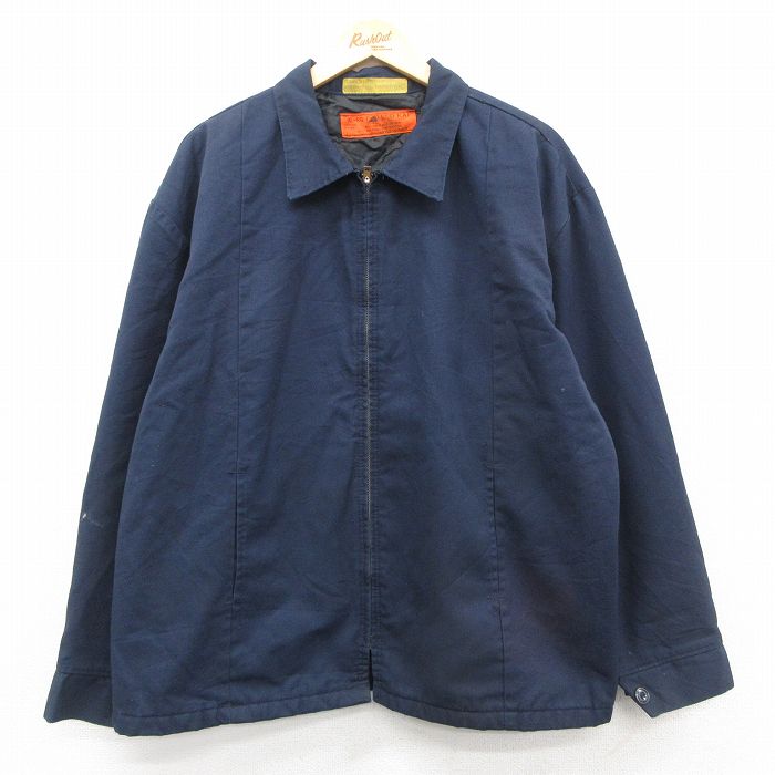 XL★古着 レッドキャップ 長袖 ワーク ジャケット メンズ 80年代 80s 大きいサイズ USA製 タロン 紺 ネイビー 内側キルティング 25nov05 中古 アウター ジャンパー ブルゾン