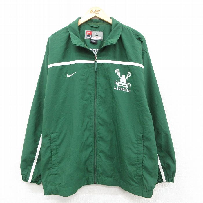 XL★古着 ナイキ NIKE 長袖 ジャケット メンズ 00年代 00s ワンポイントロゴ ラクロス 大きいサイズ 緑 内側メッシュ 25nov12