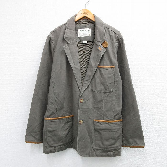 XL★古着 オービス 長袖 ジャケット メンズ 00年代 00s ダック地 ヒジ当て レザー仕様 薄緑 内側メッシュ【spe】 25nov15