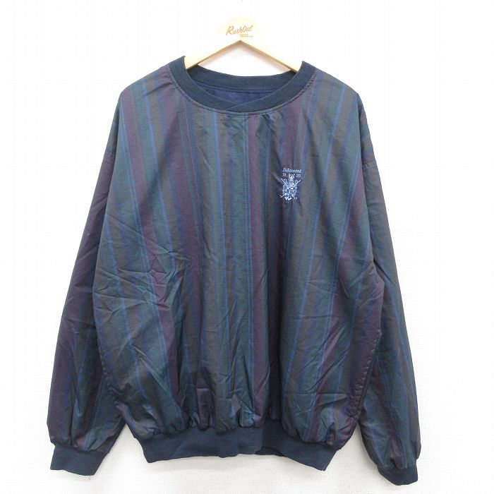 【20%OFF】XL★古着 長袖 ジャケット メンズ 90年代 90s リバーシブル 大きいサイズ クルーネック 紺他 ストライプ 25nov17