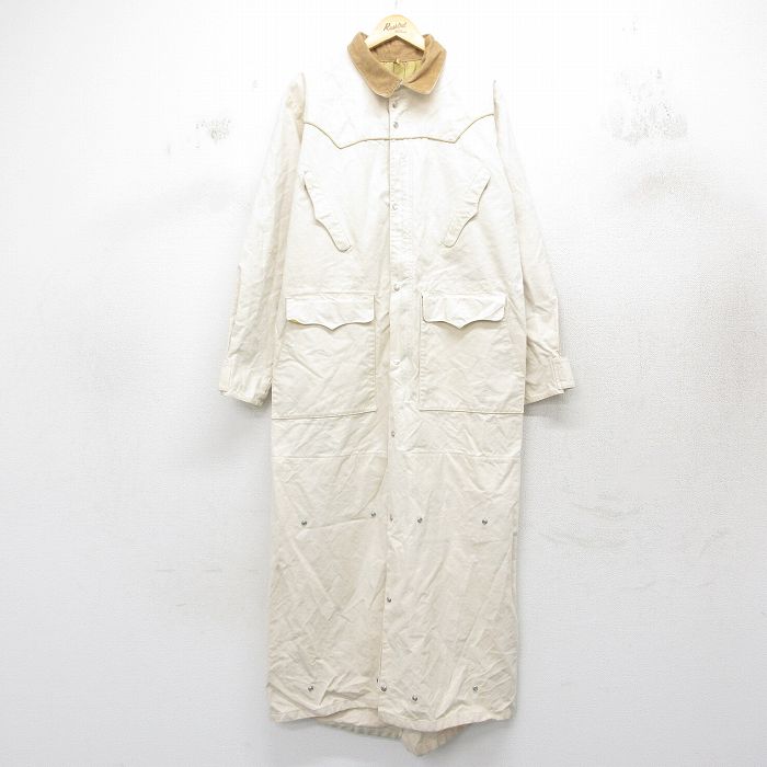 L★古着 長袖 コート メンズ 90年代 90s 襟コーデュロイ ロング丈 コットン USA製 生成り【spe】 25nov19