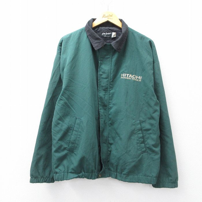 XL★古着 長袖 ジャケット メンズ 90年代 90s 日立 HITACHI 大きいサイズ USA製 緑 25nov19