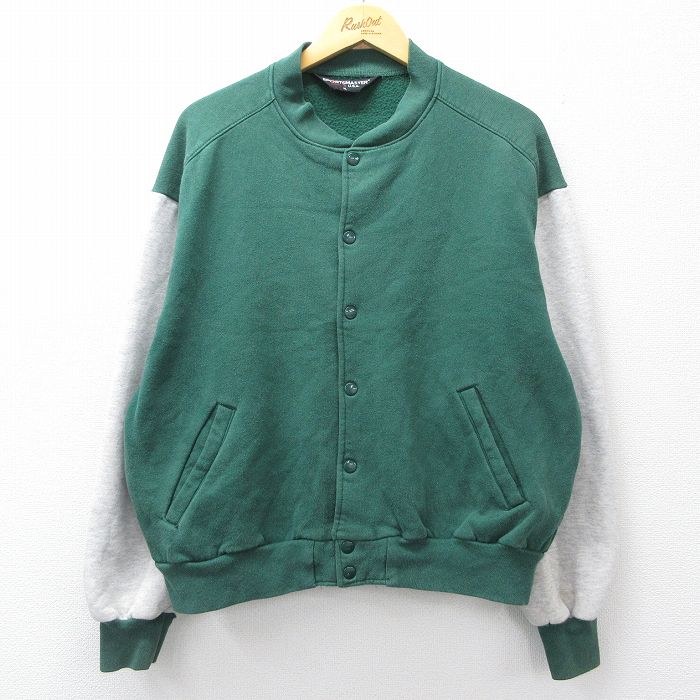 XL★古着 長袖 スウェット ジャケット スタジャン メンズ 90年代 90s ツートンカラー 大きいサイズ USA製 緑他【spe】 25nov19