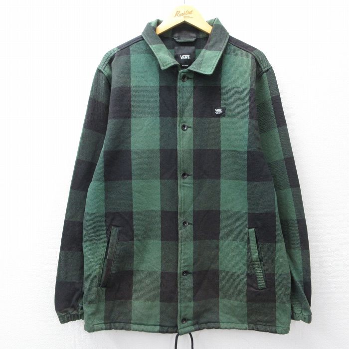 XL★古着 バンズ VANS 長袖 ジャケット メンズ ロング丈 コットン 緑他 バッファロー チェック 25nov19
