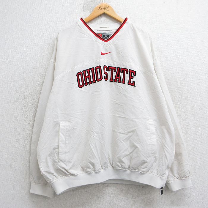XL★古着 ナイキ NIKE 長袖 ジャケット メンズ 00年代 00s オハイオステート 大きいサイズ Vネック 白【spe】 25nov20