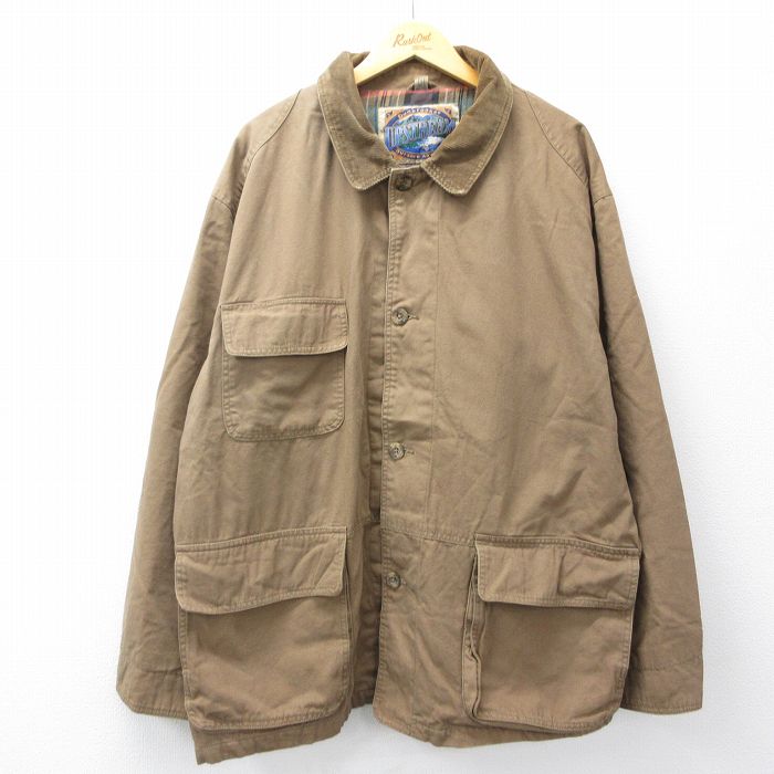XL★古着 Dunbrooke 長袖 ジャケット メンズ 00年代 00s ダック地 襟コーデュロイ 大きいサイズ 茶 内側フランネル 25nov22