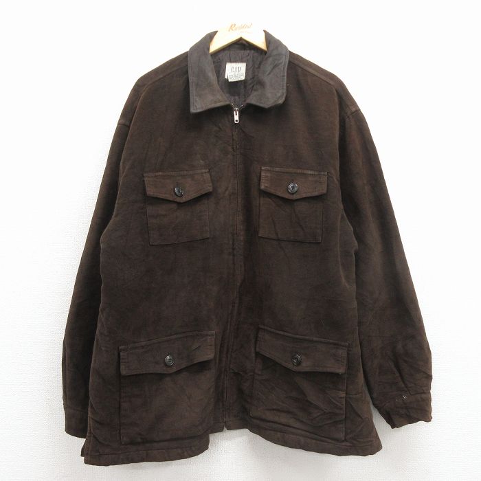 XL★古着 ギャップ GAP 長袖 ジャケット メンズ 00年代 00s 大きいサイズ 襟レザー使用 コットン こげ茶 内側キルティング 25nov27
