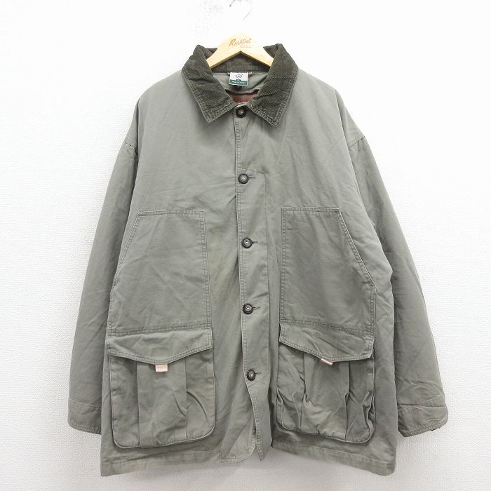 XL★古着 長袖 ジャケット コート メンズ 大きいサイズ ロング丈 コットン グレー 25nov28