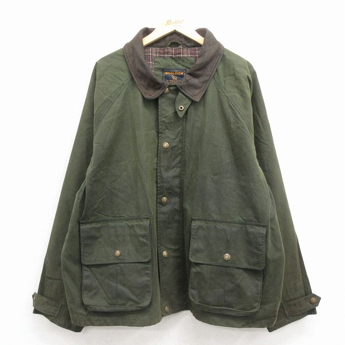【20%OFF】XL★古着 ウールリッチ 長袖 オイルド ジャケット メンズ 大きいサイズ コットン ラグラン 濃緑【spe】 25dec02