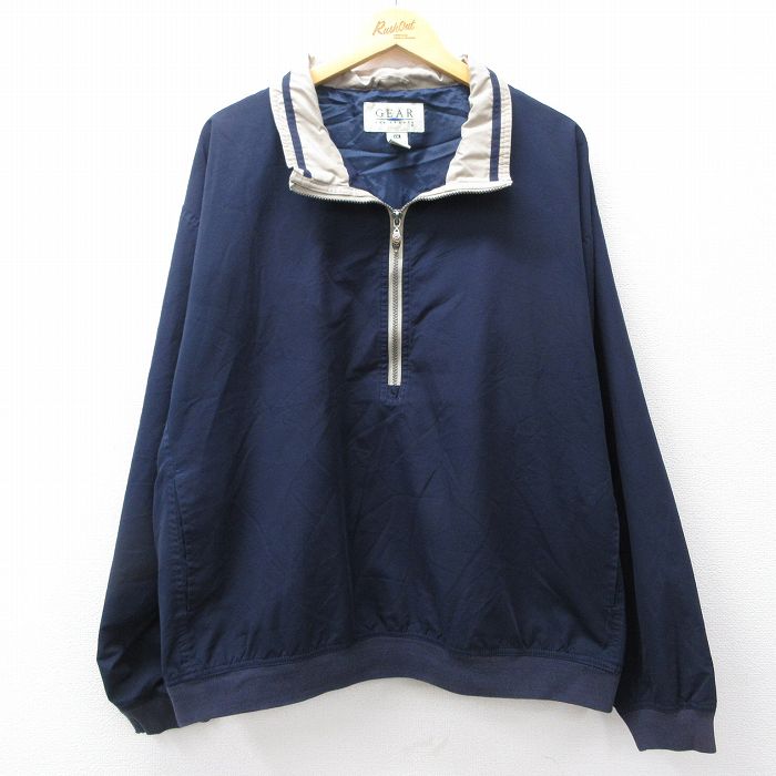 XL★古着 長袖 ハーフジップ ジャケット メンズ 大きいサイズ 紺 25dec05