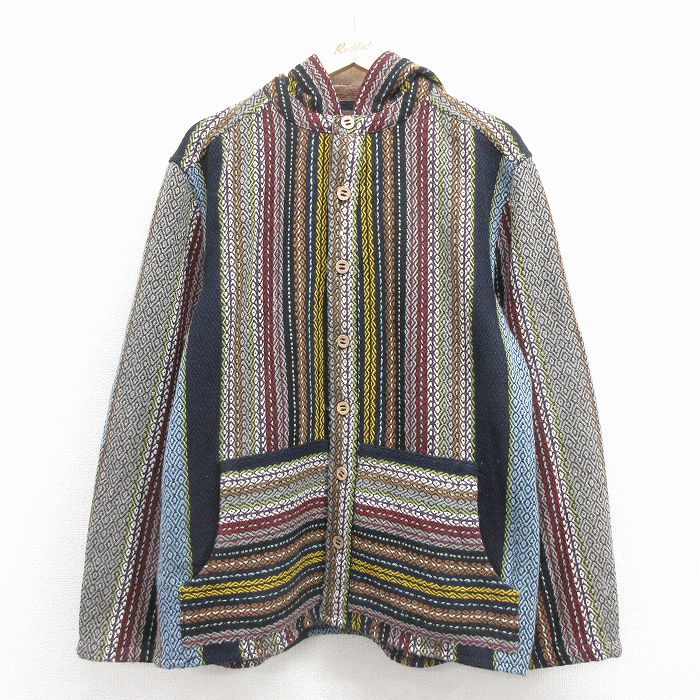 【20%OFF】L★古着 THE TERRITORY AHEAD 長袖 メキシカン ジャケット メンズ 濃紺他 ストライプ 25dec06