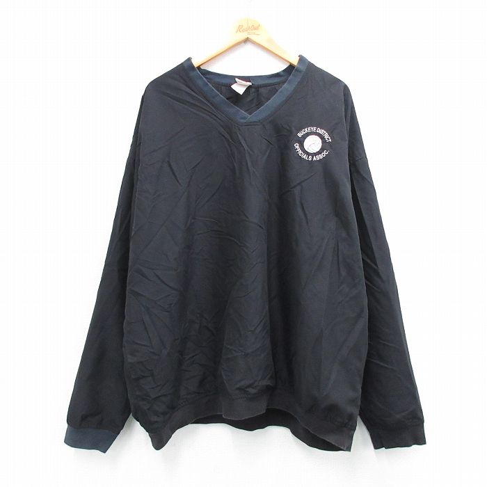XL★古着 長袖 ジャケット メンズ 00年代 00s バレーボール 大きいサイズ Vネック 黒 25dec09