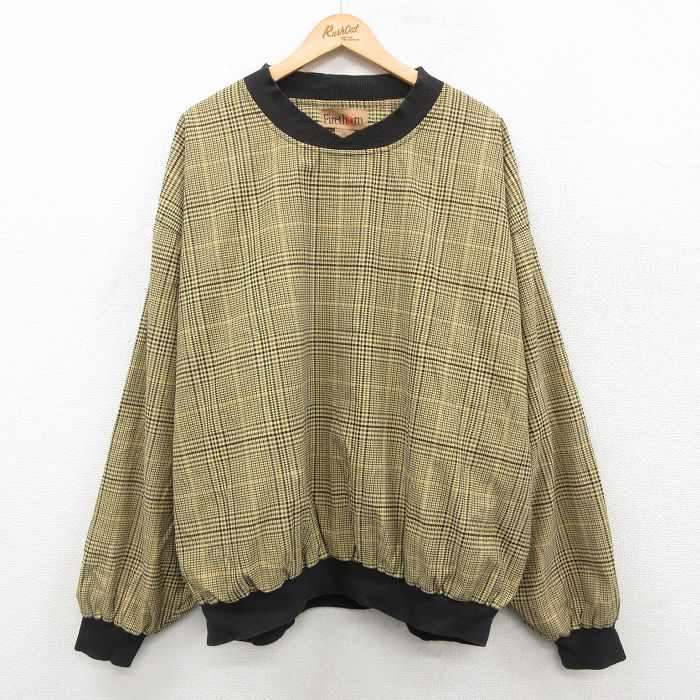 XL★古着 長袖 ジャケット メンズ 00年代 00s 大きいサイズ クルーネック 黄他 チェック 25dec09