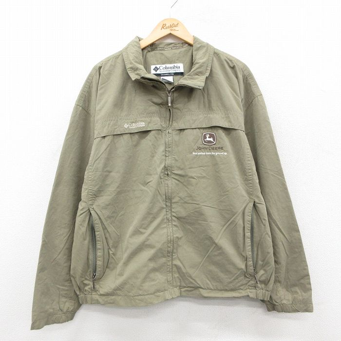 XL★古着 コロンビア 長袖 ジャケット メンズ 00年代 00s ジョンディア ワンポイントロゴ 大きいサイズ 濃緑系 内側メッシュ 25dec09