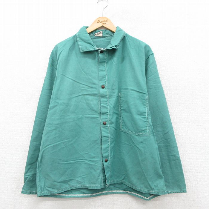 XL★古着 長袖 ジャケット メンズ 80年代 80s 大きいサイズ コットン USA製 青緑【spe】 25dec09