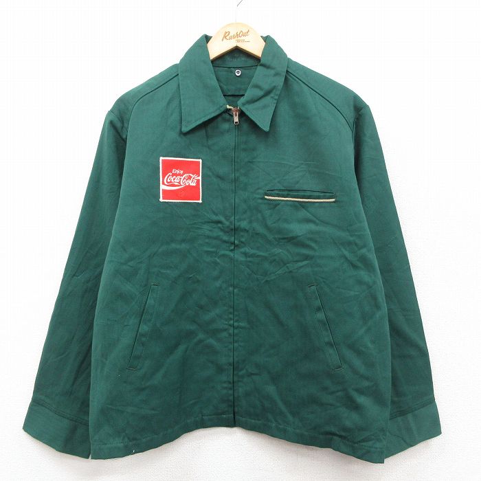 XL★古着 長袖 ワーク ジャケット メンズ 80年代 80s コカコーラ ツイード 緑【spe】 25dec10