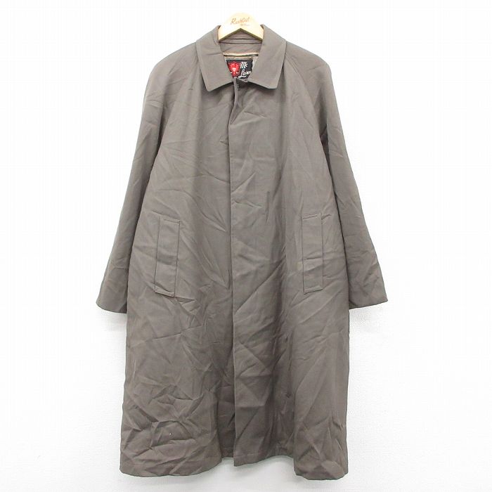 XL★古着 長袖 ステンカラー コート メンズ 80年代 80s ラグラン ロング丈 イングランド製 濃ベージュ系 内側ファー 25dec10