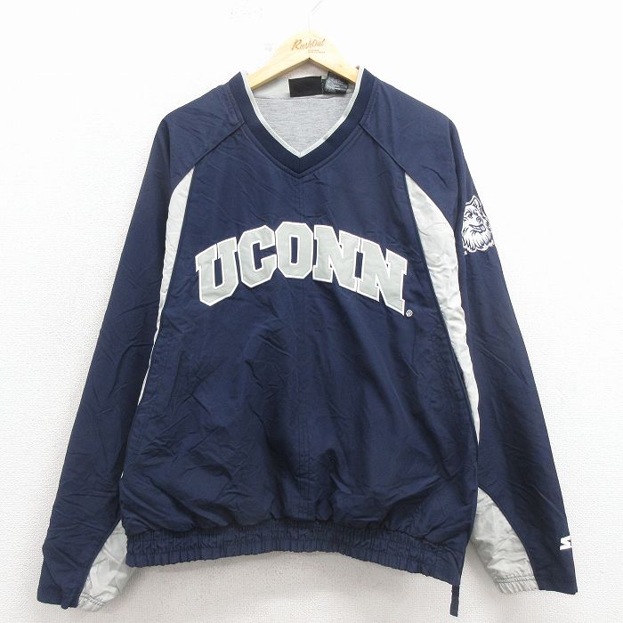 XL★古着 スターター 長袖 ジャケット メンズ UCONN 刺繍 ラグラン 濃紺 25dec19