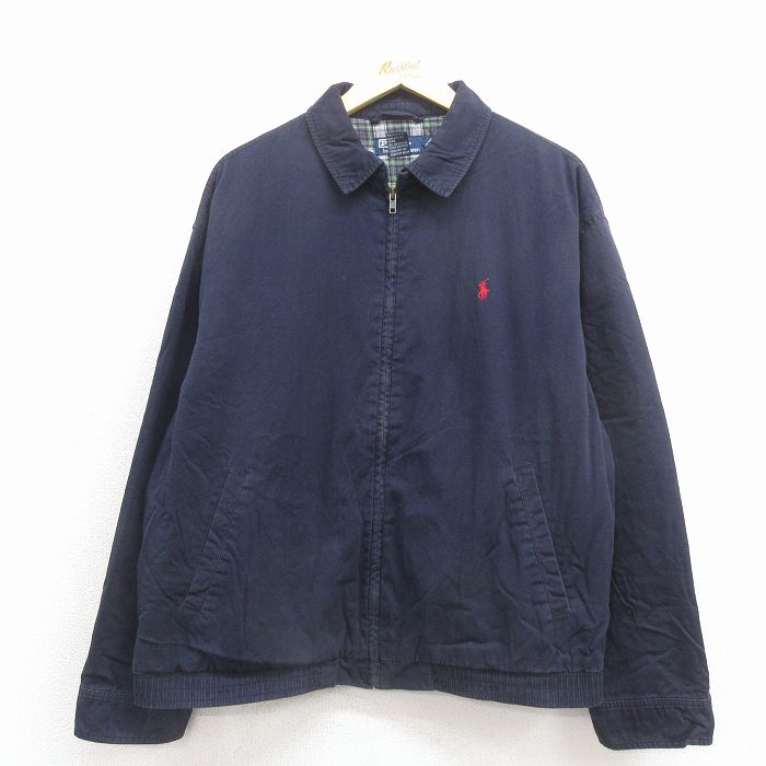 XL★古着 ラルフローレン 長袖 ブランド ジャケット スイングトップ メンズ 90年代 90s ワンポイントロゴ コットン 濃紺【spe】 25dec19