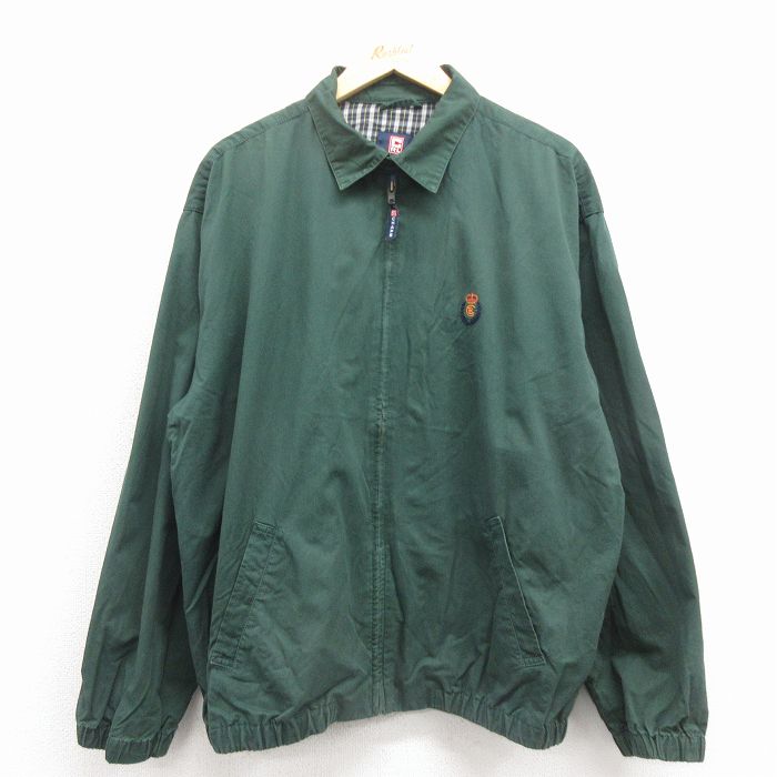 XL★古着 ラルフローレン チャップス 長袖 ブランド ジャケット スイングトップ メンズ 90年代 90s ワンポイントロゴ コットン 緑【spe】 25dec19