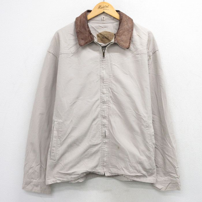 XL★古着 ウールリッチ 長袖 ジャケット メンズ 90年代 90s 襟レザー ダック地 大きいサイズ USA製 薄ベージュ 25dec25