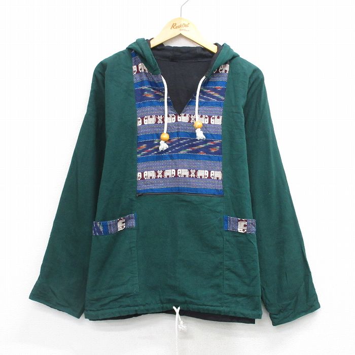 XL★古着 長袖 ジャケット パーカー メンズ ゾウ 大きいサイズ 緑他 25dec25