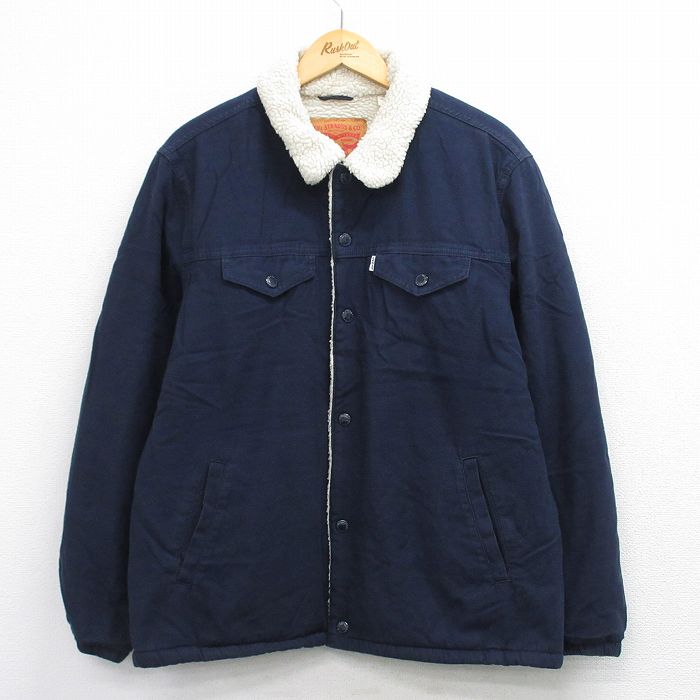 XL★古着 リーバイス Levis 長袖 ジャケット メンズ コットン 紺 内側ボア 25dec25