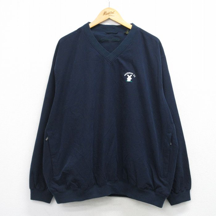 XL★古着 長袖 ジャケット メンズ アムステルダム 大きいサイズ Vネック 紺 25dec25