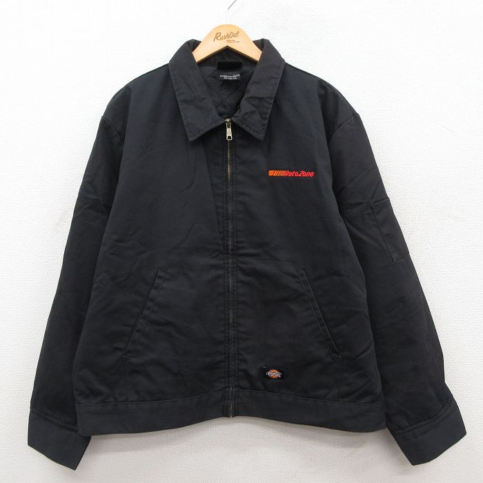 XL★古着 ディッキーズ 長袖 ジャケット メンズ Auto Zone 大きいサイズ 黒 内側キルティング 25dec29