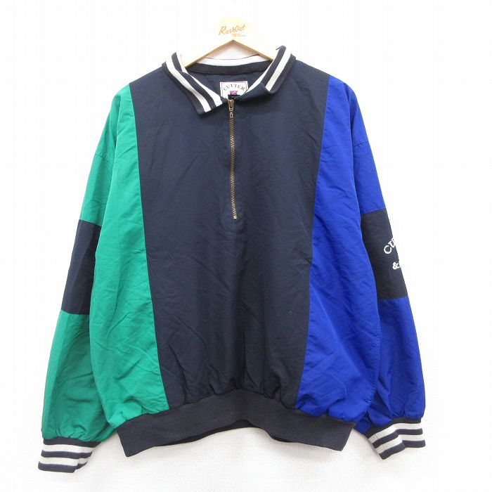 XL★古着 長袖 ハーフジップ ジャケット メンズ CUTTER マルチカラー 大きいサイズ 紺他 内側メッシュ 25dec29