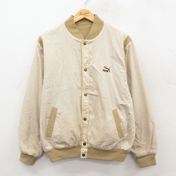 L★古着 プーマ puma 長袖 ジャケット メンズ ワンポイントロゴ リバーシブル ベージュ 26jan09