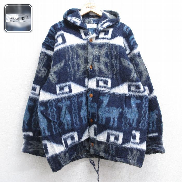 アルパカ手編みジャケット ハンドメイド ネイビー XL | 古着