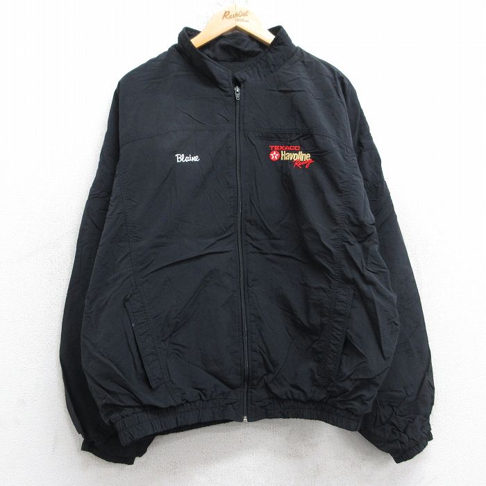XL★古着 長袖 ナイロン ジャケット メンズ 90年代 90s ハボリン レーシング 大きいサイズ スタンドカラー USA製 黒 26jan13
