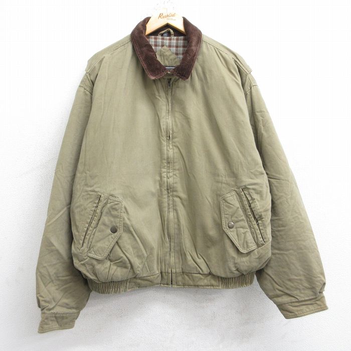 XL★古着 長袖 ジャケット スイングトップ メンズ 90年代 90s 襟コーデュロイ 大きいサイズ コットン ベージュ 内側フランネル 26jan13
