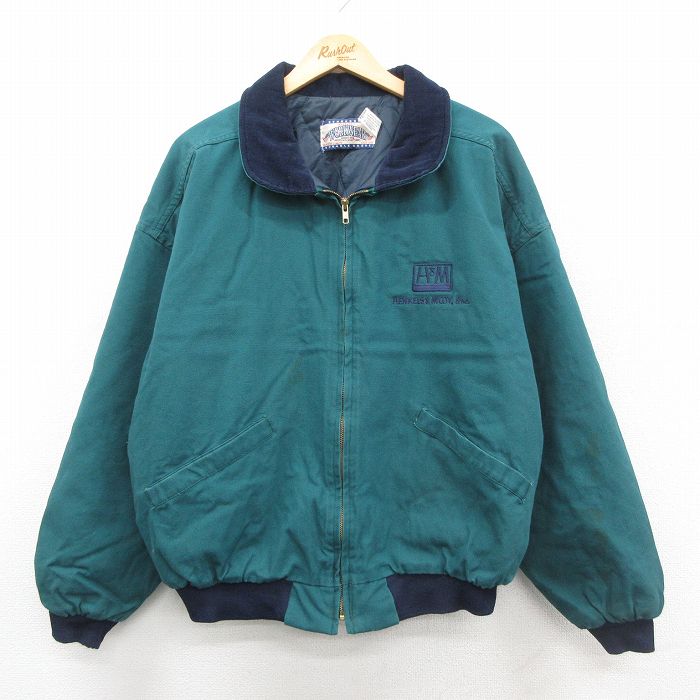 XL★古着 長袖 ジャケット メンズ 90年代 90s HENKELS 襟コーデュロイ 大きいサイズ コットン USA製 緑 内側キルティング 26jan13