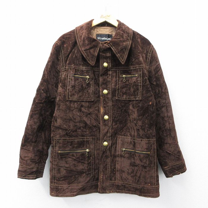 XL★古着 長袖 ジャケット メンズ 80年代 80s こげ茶 26jan15