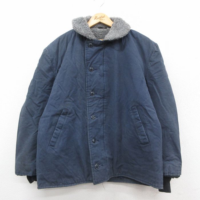 XL★古着 ゴールデンフリース 長袖 ビンテージ デッキ ジャケット メンズ 70年代 70s N-1 USA製 濃紺 内側ボア【spe】 26jan15