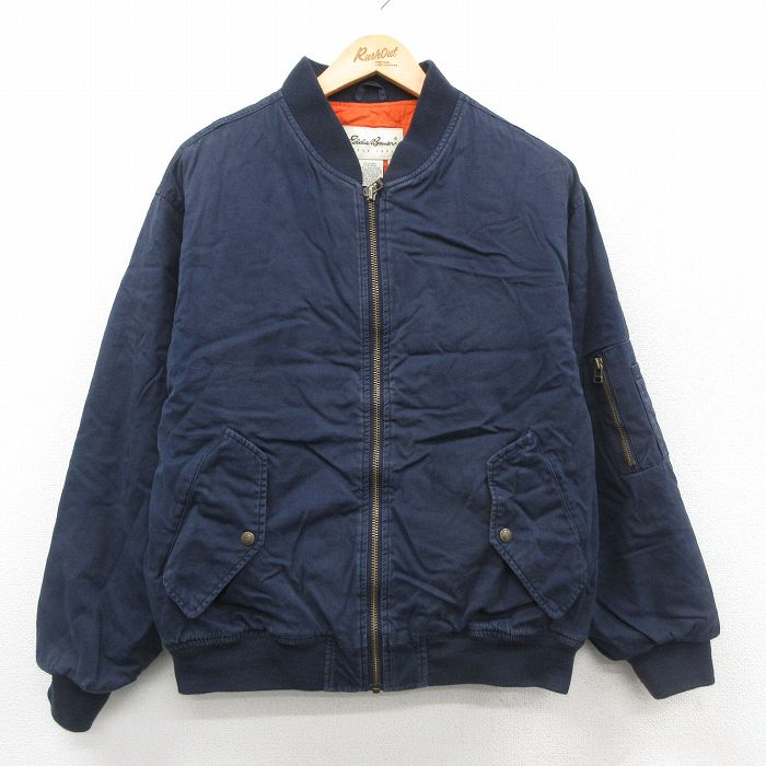 L★古着 エディーバウアー 長袖 ジャケット メンズ 00年代 00s MA-1 コットン 濃紺 内側キルティング【spe】 26jan15
