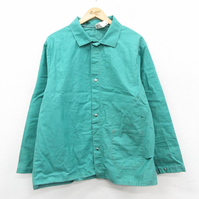 L★古着 長袖 ワーク ジャケット メンズ 90年代 90s コットン USA製 青緑 26jan15