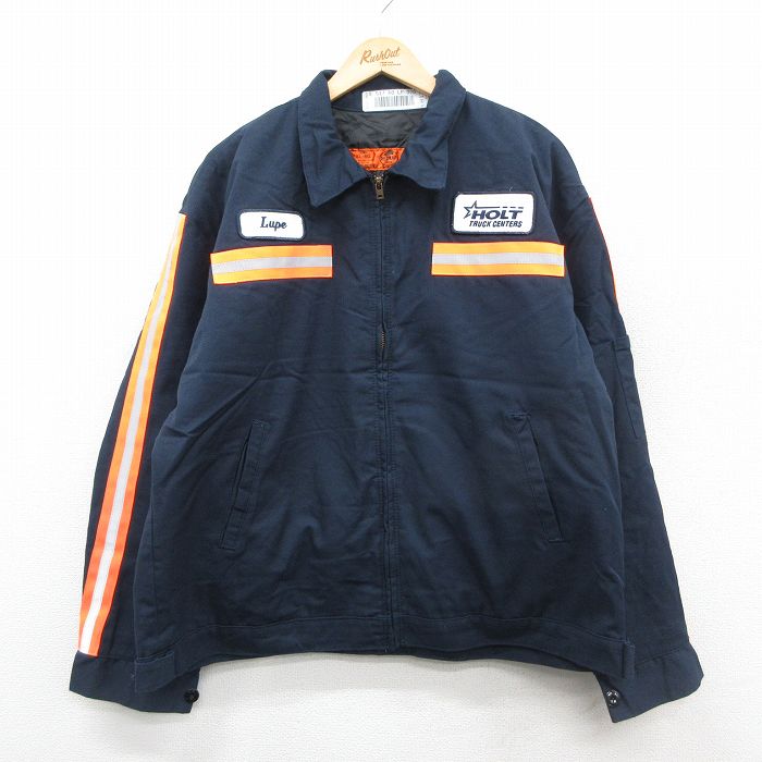 XL★古着 レッドキャップ 長袖 ワーク ジャケット メンズ 00年代 00s リフレクター 大きいサイズ 濃紺 内側キルティング 26jan15