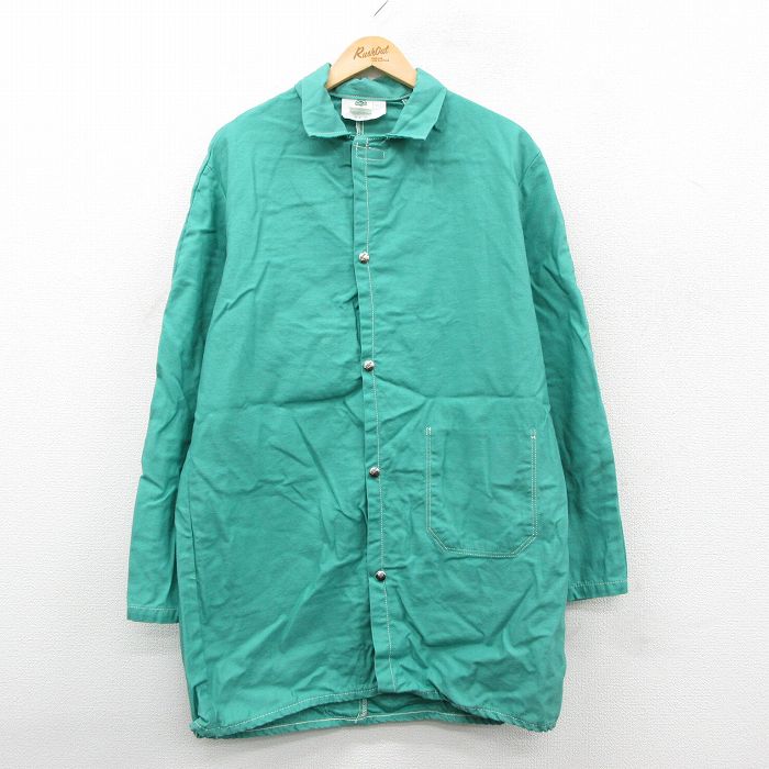 L★古着 長袖 ワーク ジャケット メンズ 90年代 90s ロング丈 コットン 青緑 26jan15