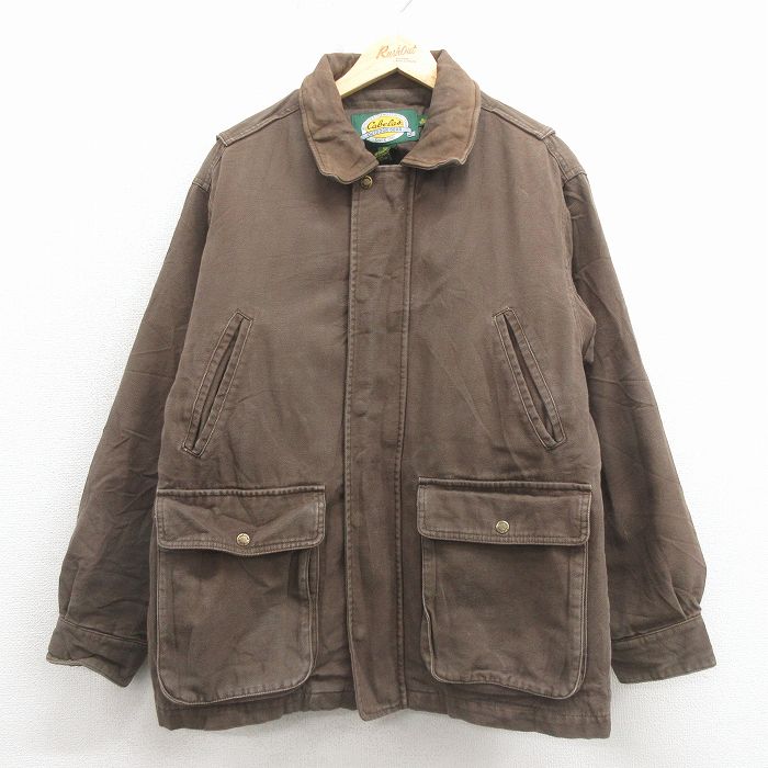 XL★古着 カベラス 長袖 ジャケット メンズ 00年代 00s ダック地 襟レザー コットン こげ茶 内側キルティング【spe】 26jan17