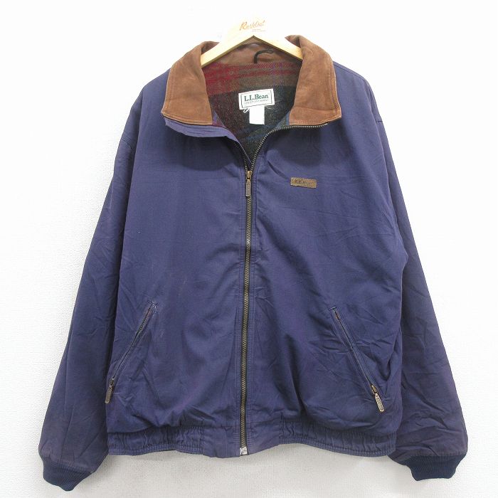 XL★古着 エルエルビーン 長袖 ジャケット メンズ 90年代 90s 大きいサイズ 襟レザー 紫 内側ウール【spe】 26jan24