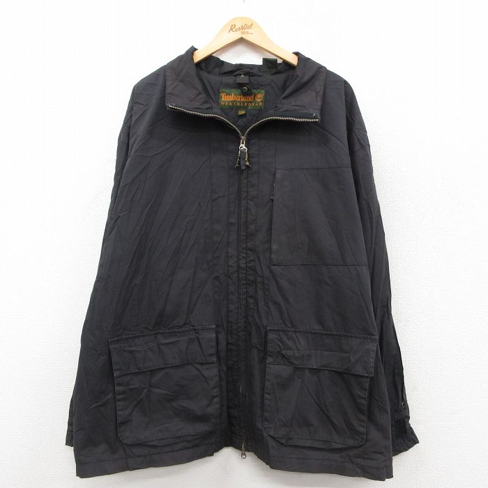 XL★古着 ティンバーランド 長袖 ジャケット メンズ 00年代 00s ワンポイントロゴ 大きいサイズ ロング丈 黒【spe】 26jan30