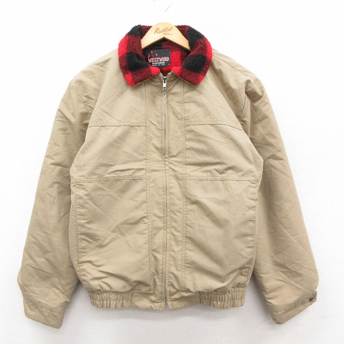 XL★古着 長袖 ジャケット メンズ 80年代 80s USA製 ベージュ系他 内側ボア 26jan30