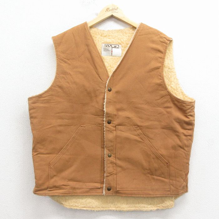 XL★古着 ウォールズ ベスト メンズ 90年代 90s ダック地 大きいサイズ コットン USA製 茶 内側ボア【spe】 26feb02