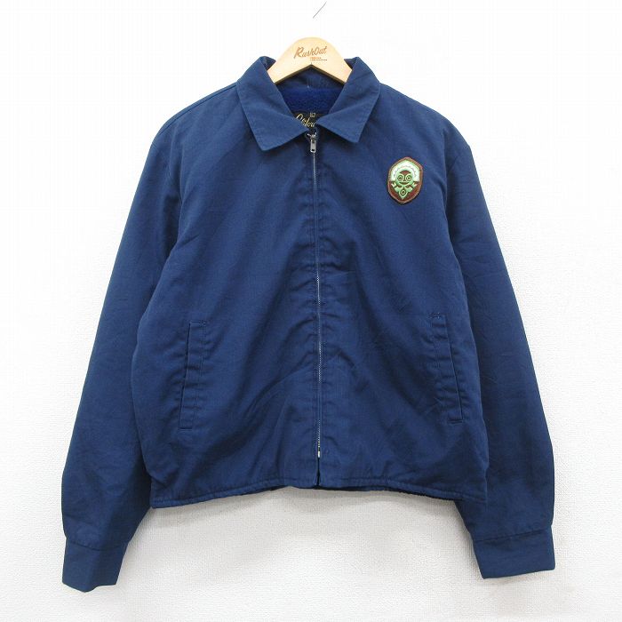 XL★古着 長袖 ジャケット スイングトップ メンズ 80年代 80s 大きいサイズ 紺 内側ボア 26feb06
